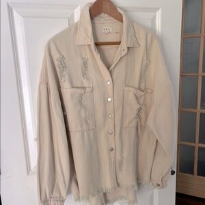 POL Cream star lightweight distressed oversized shacket Jacket size medium